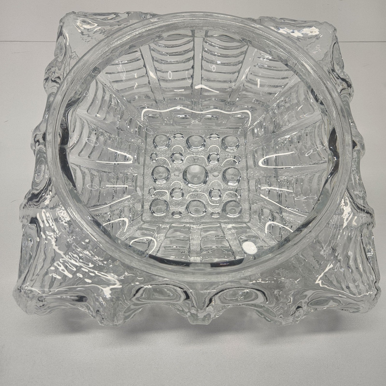 Art Deco Square Glass Bubble Pattern Flush Mount Ceiling Light Austria 1960s