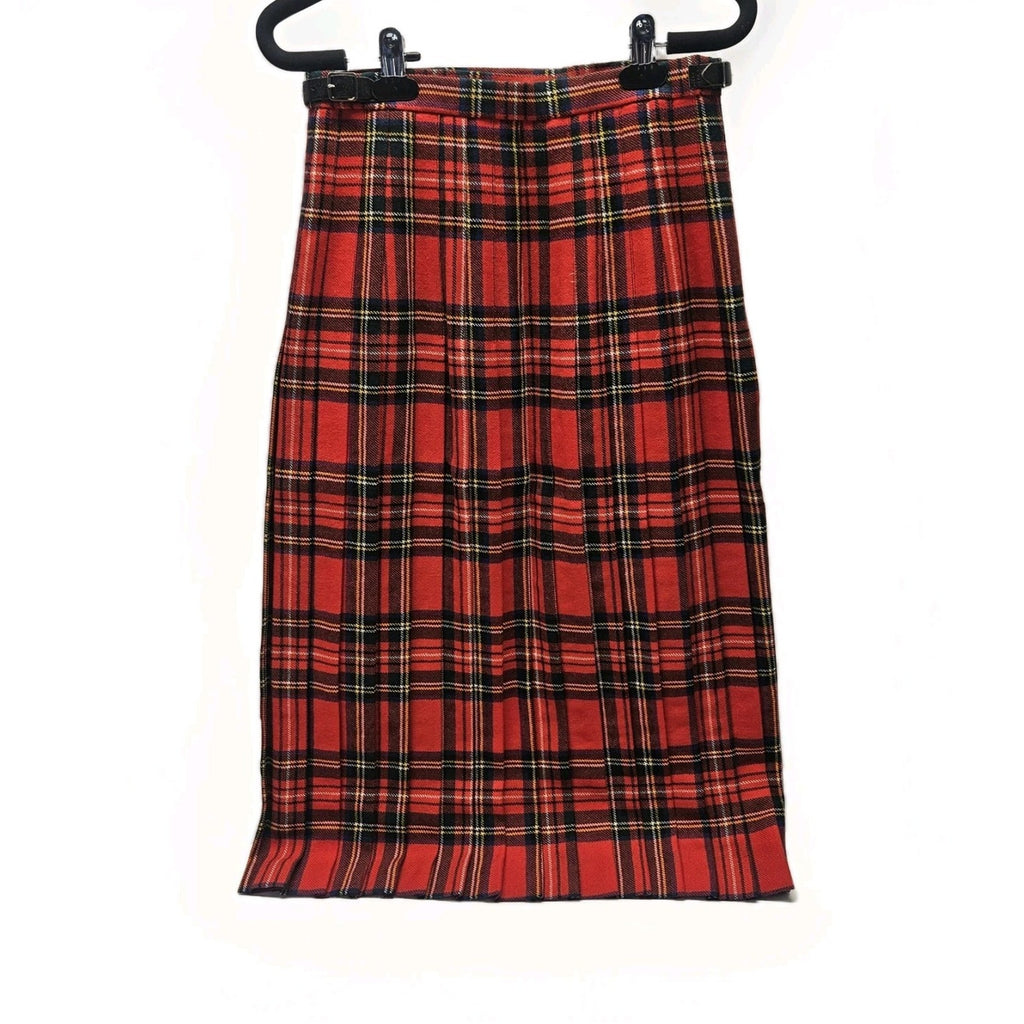 Vtg Scottish Clanwear 100% Pure Wool Red Plaid Tartan Kilt Women's Sz 10 Made UK