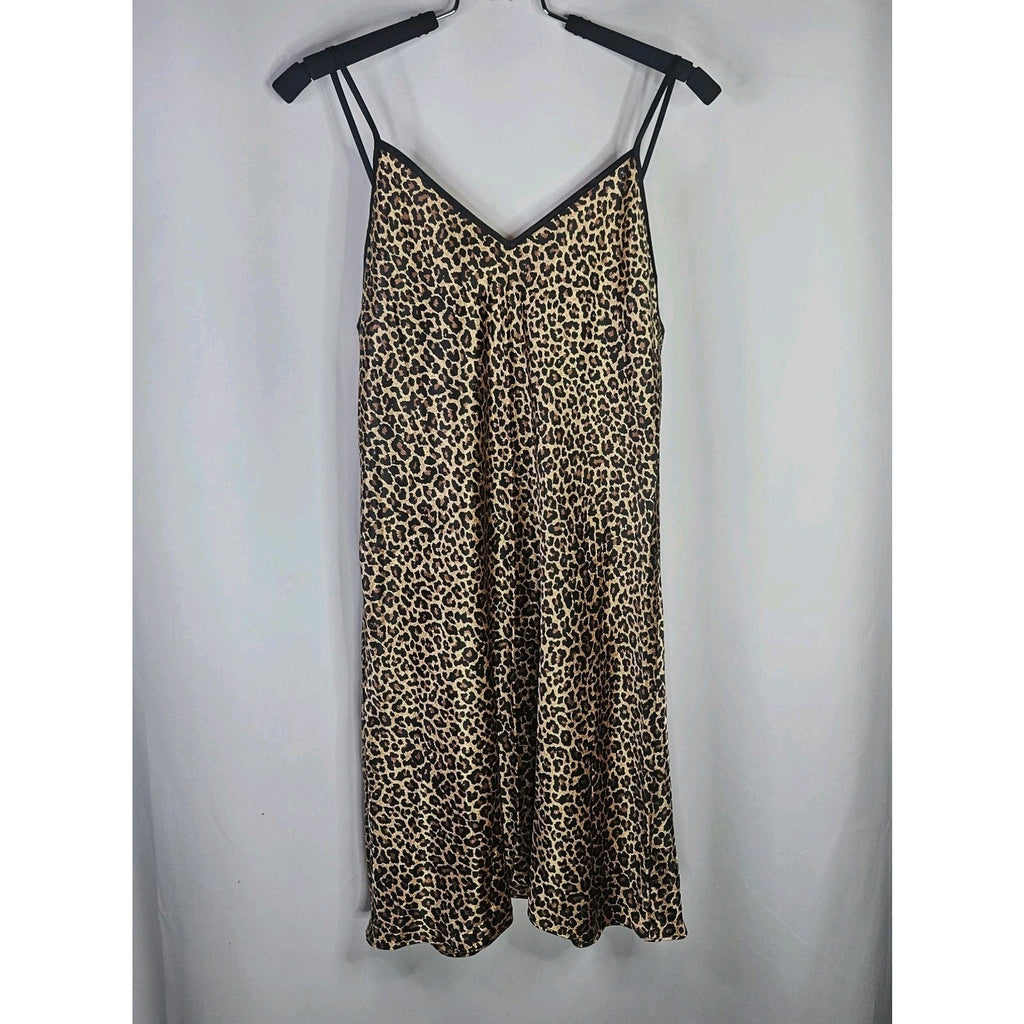 Y2K Vtg Secret Treasures Leopard Print Sexy Strappy Satin Nightgown Dress Medium
