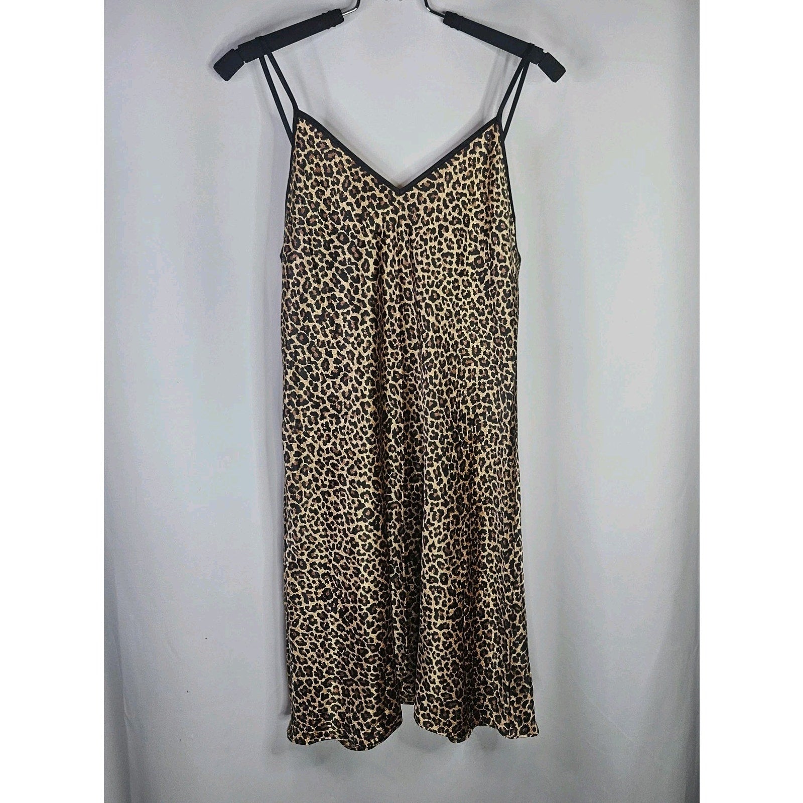 Y2K Vtg Secret Treasures Leopard Print Sexy Strappy Satin Nightgown Dress Medium