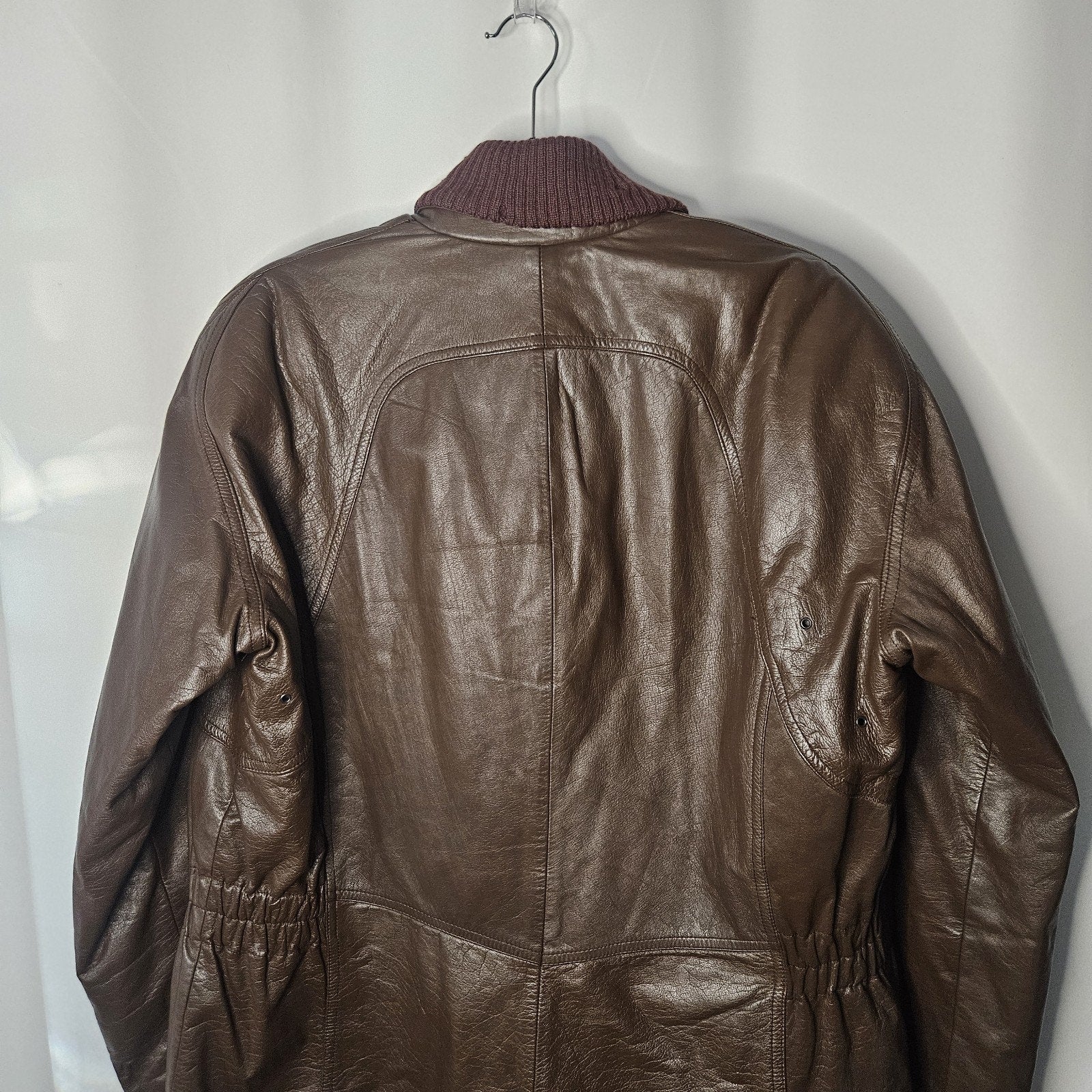 Nino Cerruti Sport Brown Leather Parka Brown Sz Large Asymmetrical Collared Vtg