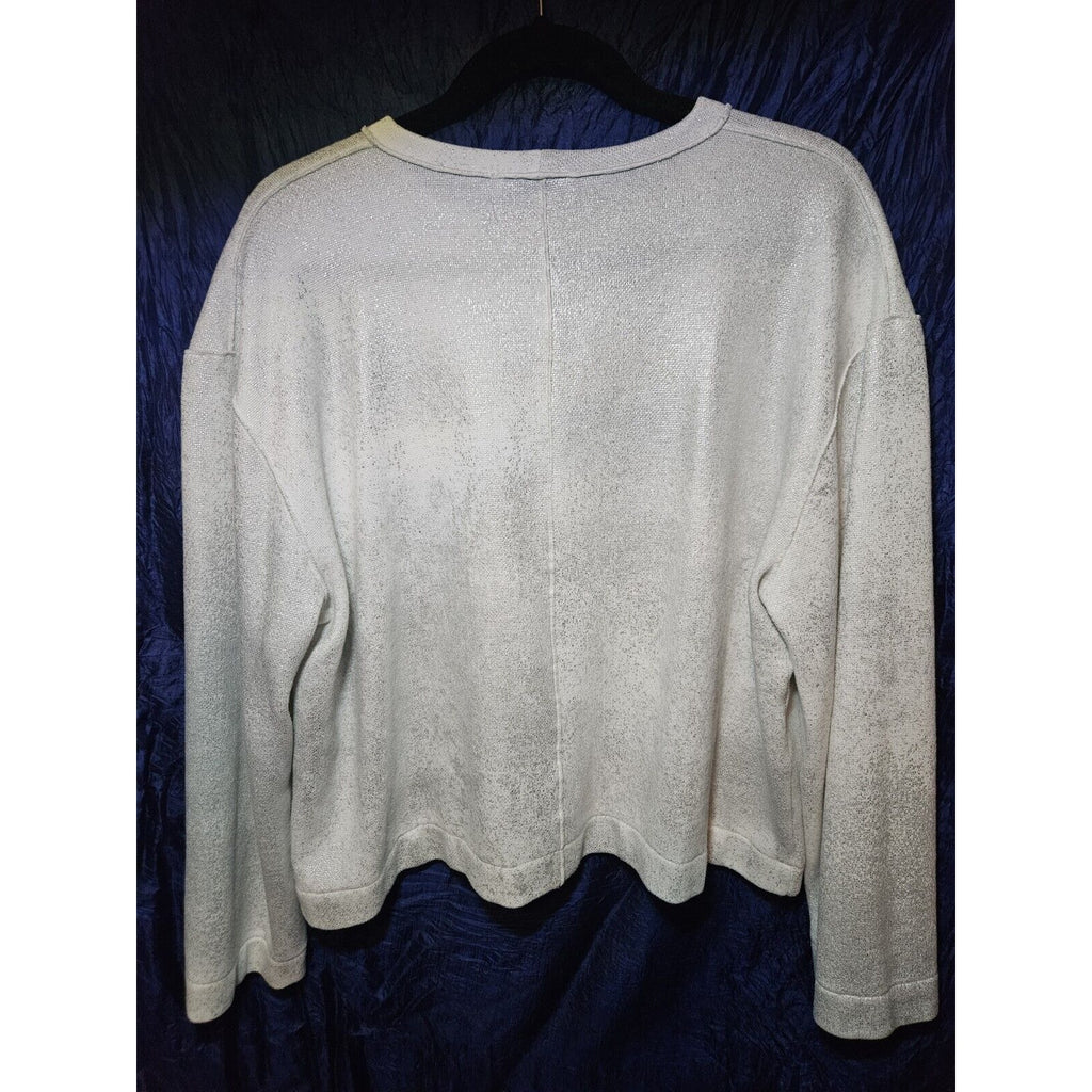 Zara Pullover Sweater White With Silver Metallic Foil Accents Size Med 8-10
