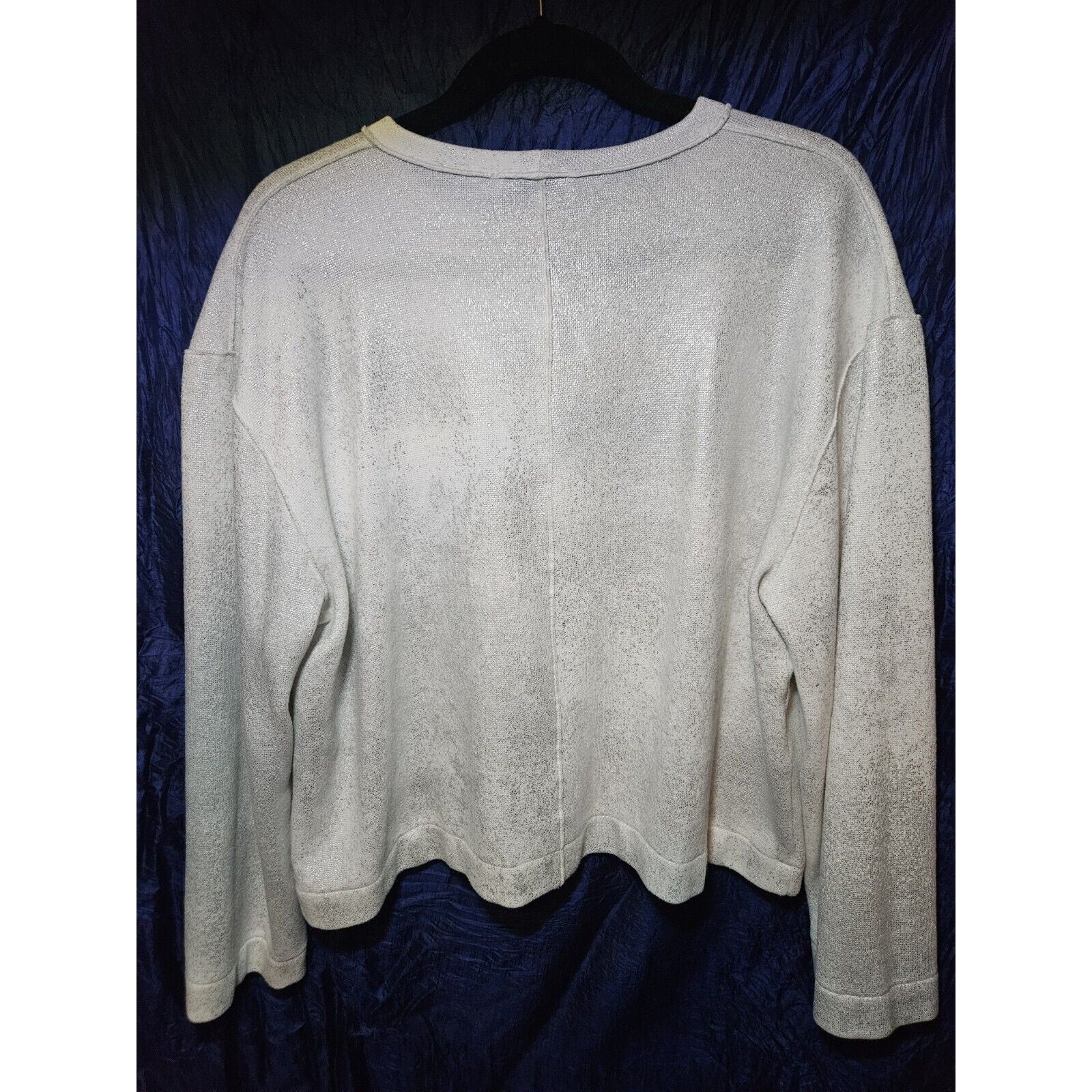 Zara Pullover Sweater White With Silver Metallic Foil Accents Size Med 8-10