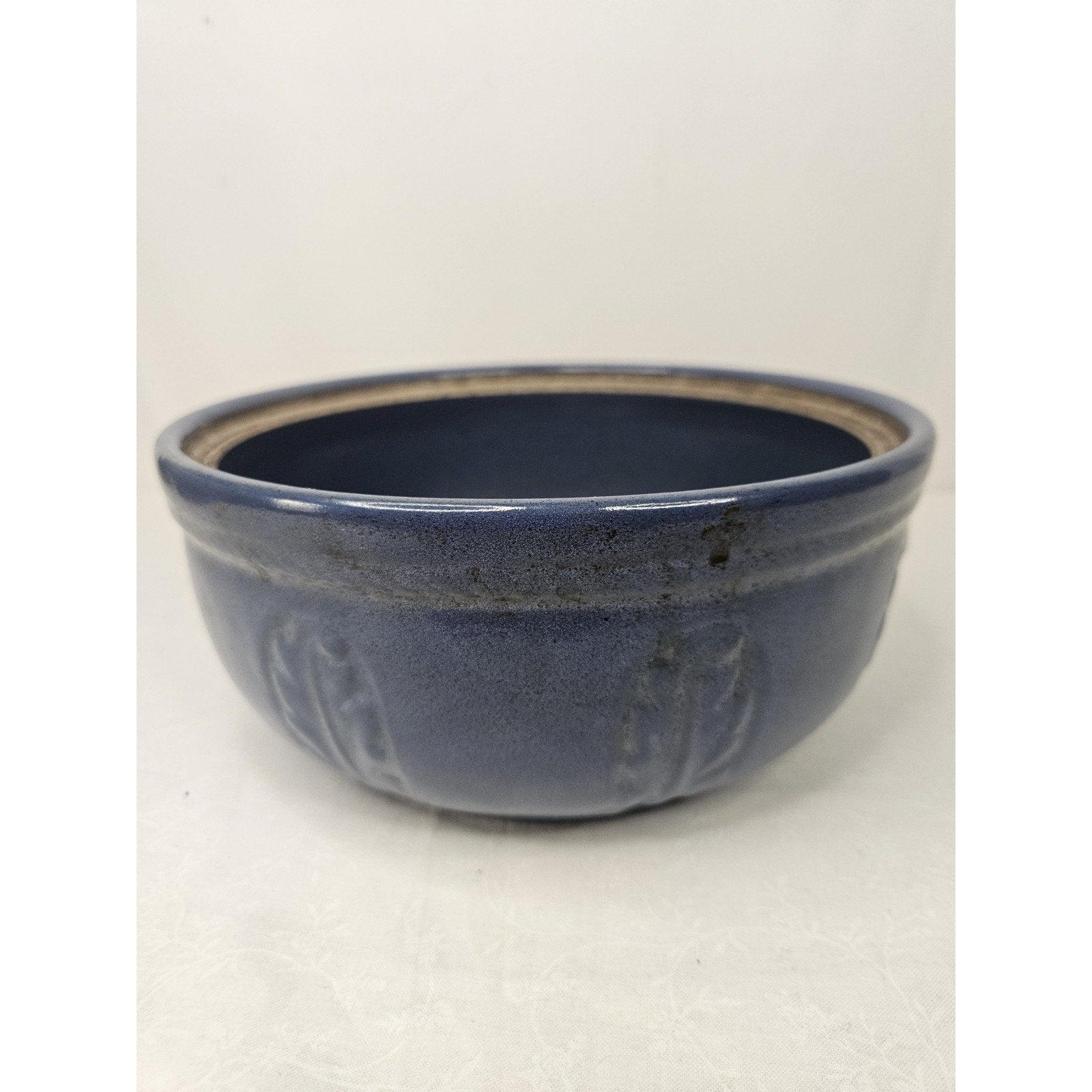 Monmouth Western Stoneware Blue Chain Crock WO Lid Flower Pot Decorative Bowl