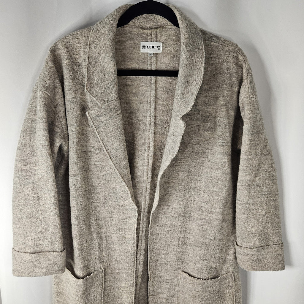 Stapf Austria Gray Beige Wool Open Long Cardigan Sweater Duster Medium