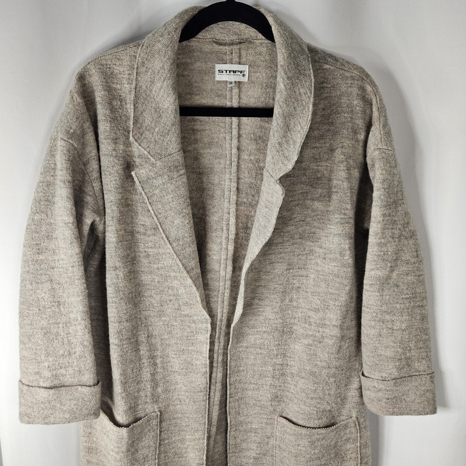 Stapf Austria Gray Beige Wool Open Long Cardigan Sweater Duster Medium