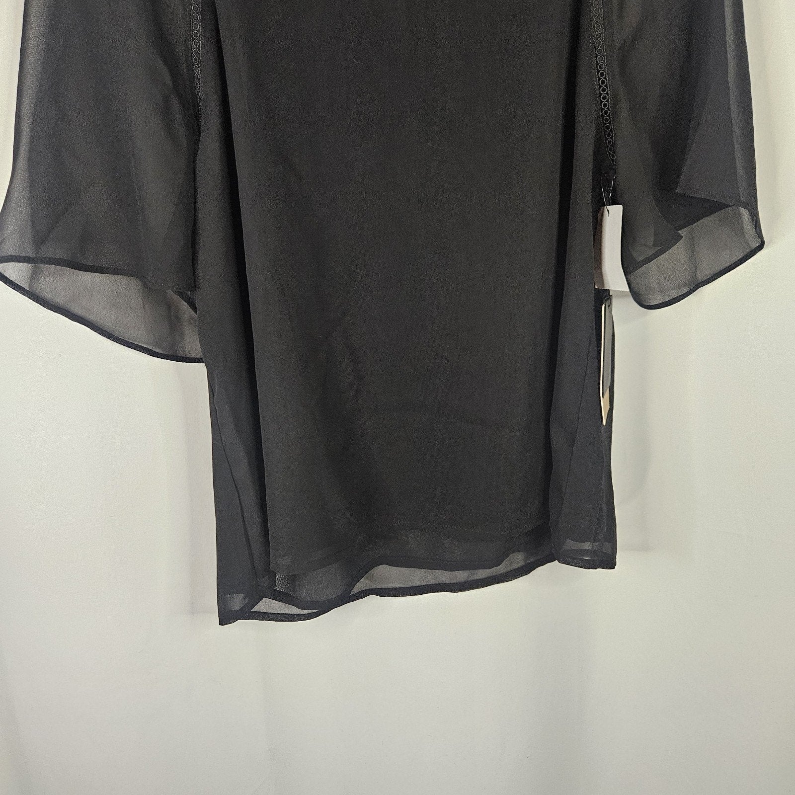 Halogen Top NWT Black Sheer Short Sleeve Crochet Trim Pullover Women's Size M