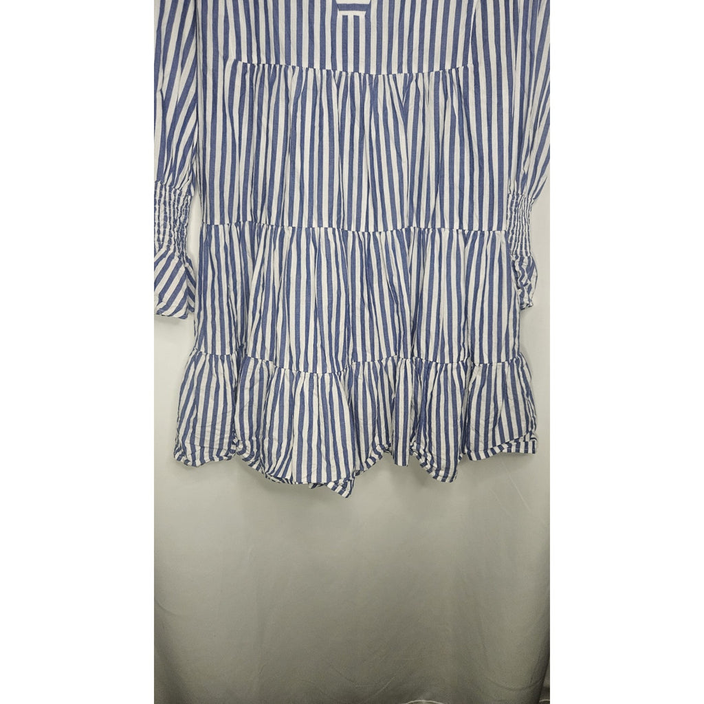 Tuckernuck Pomander Place Dress Blue White Striped Kenzo Mini Size Small Tiered Dress Summer Outfit Trendy Styles