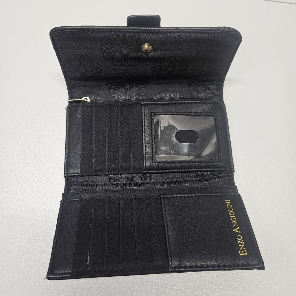 Enzo Angiolini Classic Black Trifold Wallet Gold Tone Accents