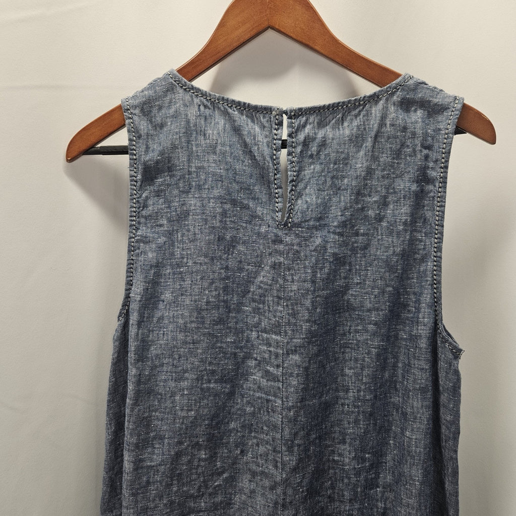 Max Studio Dress Denim Blue 100% Linen Size Large Tank Dress Vintage Y2K Summer