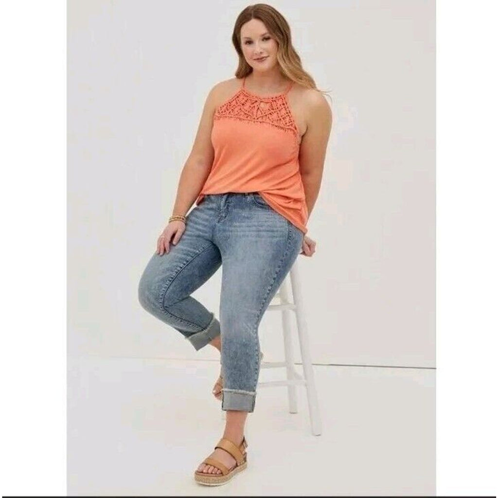 Torrid Knit Macramé High Neck Tank Top Coral Plus Size 1 1X 14/16 Lightweight