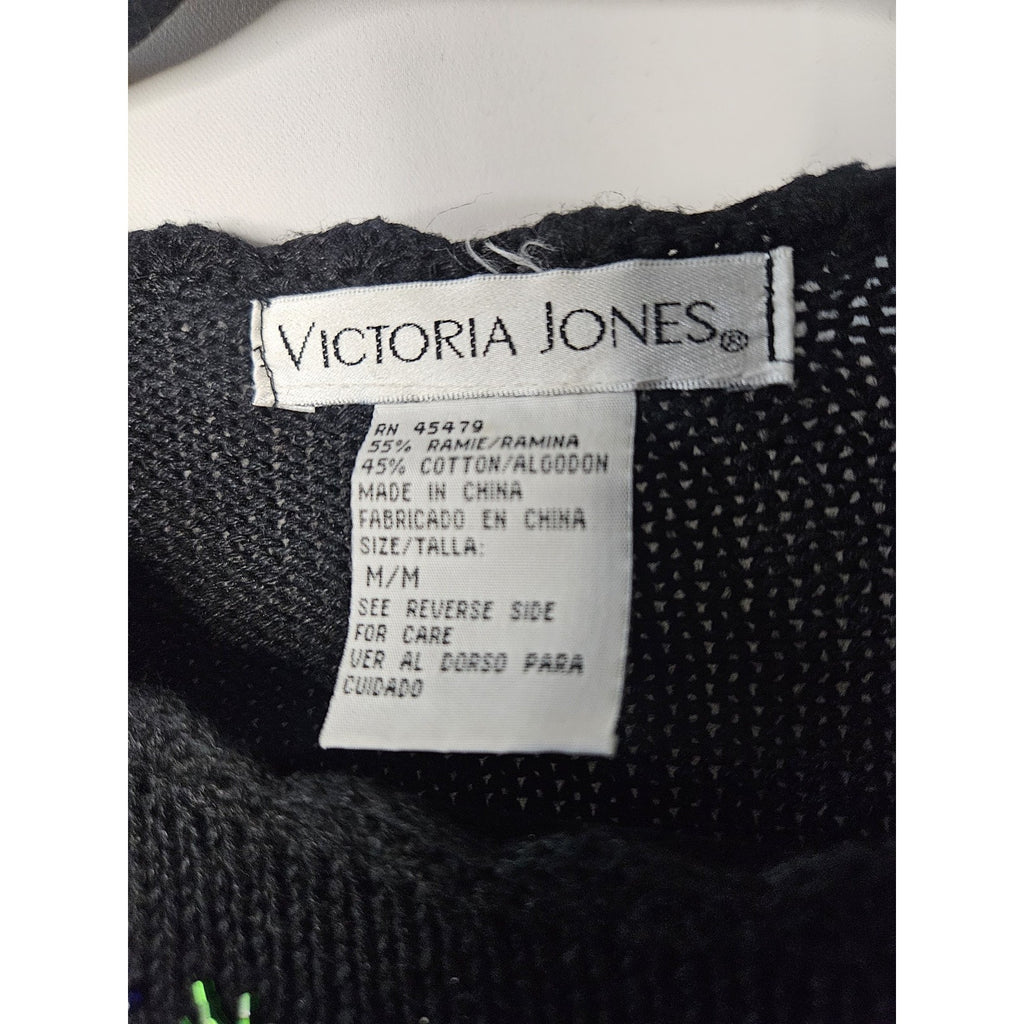 VTG Victoria Jones Embroidered Sequin Beads Flower Sweater Long Sleeve Sz Medium