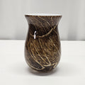 Vtg MURANO STYLE GLASS 6.5" VASE Speckled Gold & Brown White Stripes Earthy