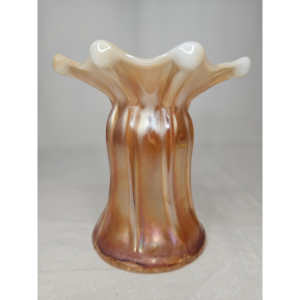 Antique Dugan Ladies Spitoon Wide Rib Autumn Orange Opal. Carnival Glass 5.25"