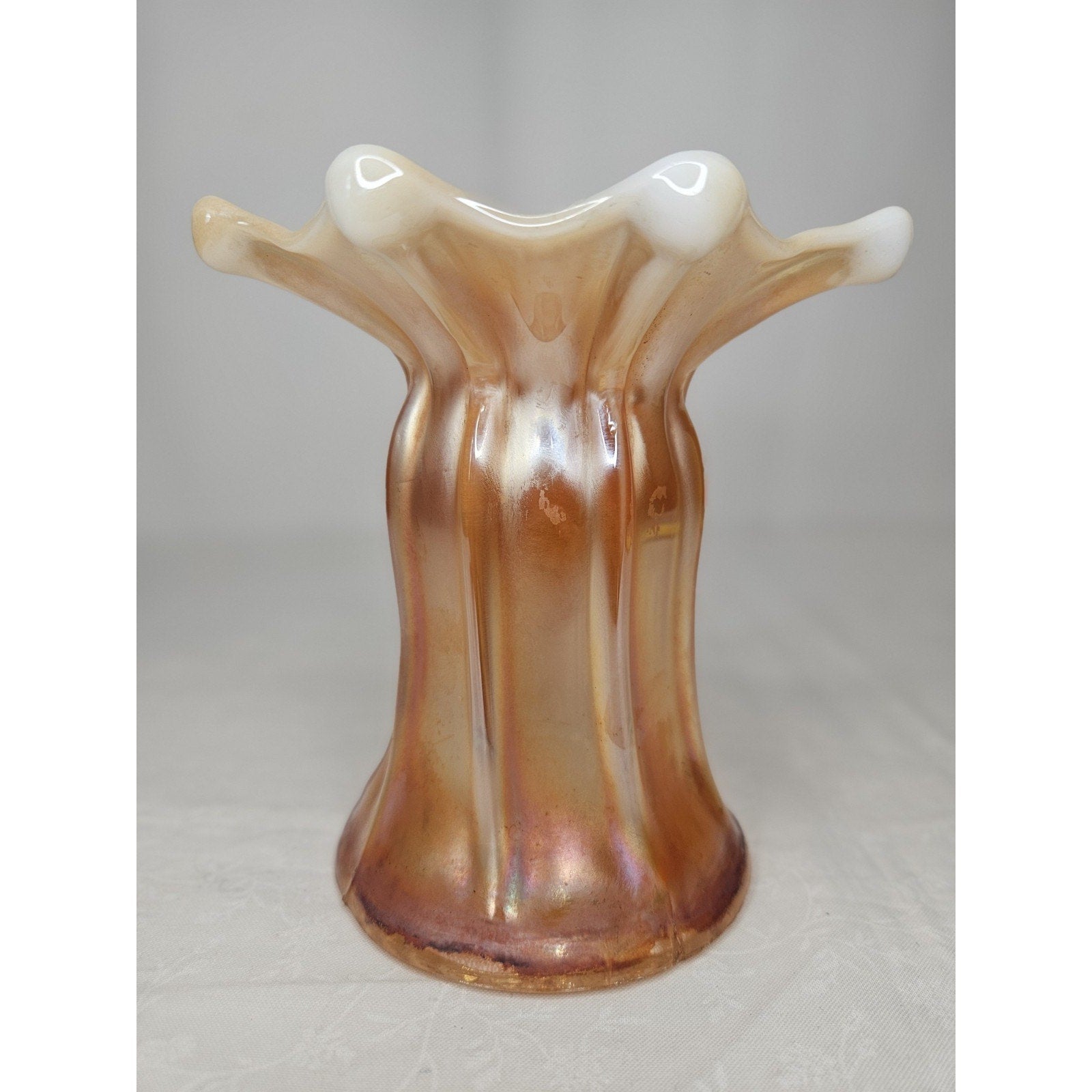 Antique Dugan Ladies Spitoon Wide Rib Autumn Orange Opal. Carnival Glass 5.25"