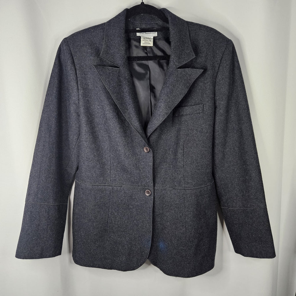 Vintage Harve Benard Wool Blend Suit Jacket Coat Blazer Gray Button Womens 16