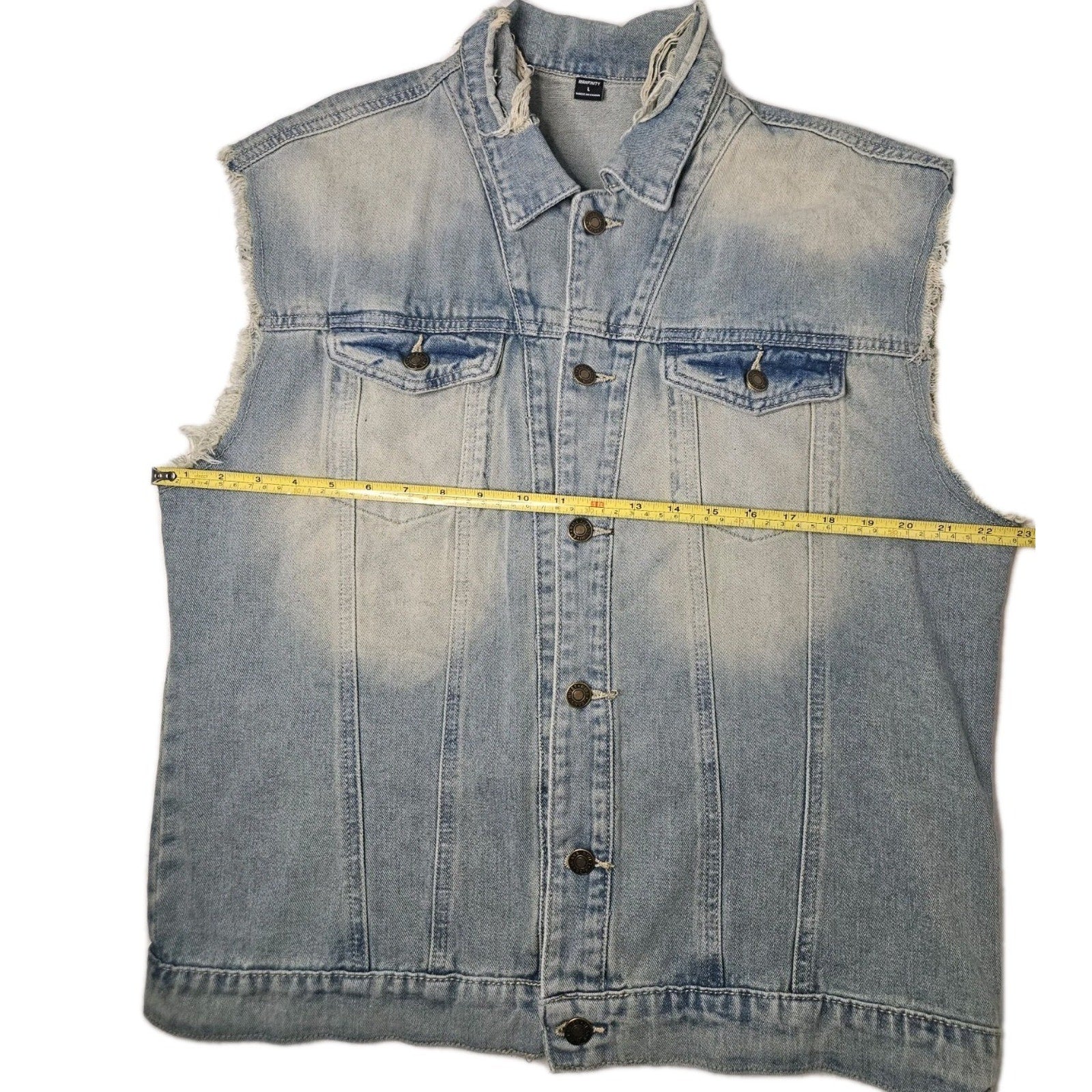 Manfinity Blue Denim Distressed Cutoff Button Up Vest Mens Size Large Lightwash