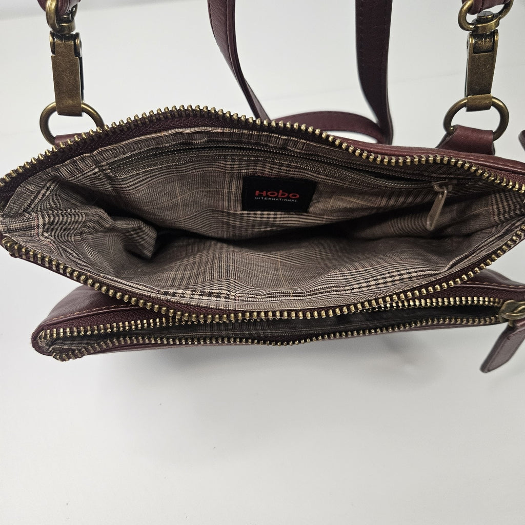 Hobo Merlot Crossbody Bag Strap Faux Leather Womens Handbag Purse Multi Comparts