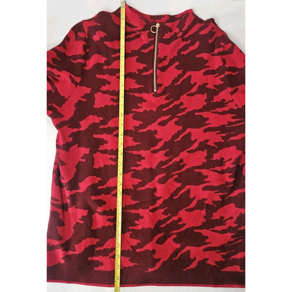 Chico’s Zip Back Mock Neck Red Knit Sweater Classic Fit 3/4 Sleeves Size 3 XL