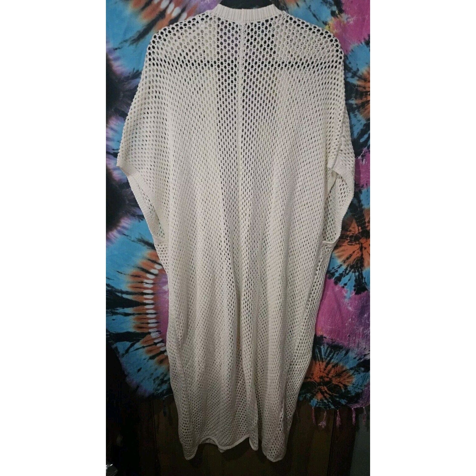Torrid Sz 1/2 Long Line Open Knit Short Sleeve Duster White Short Sleeves Casual