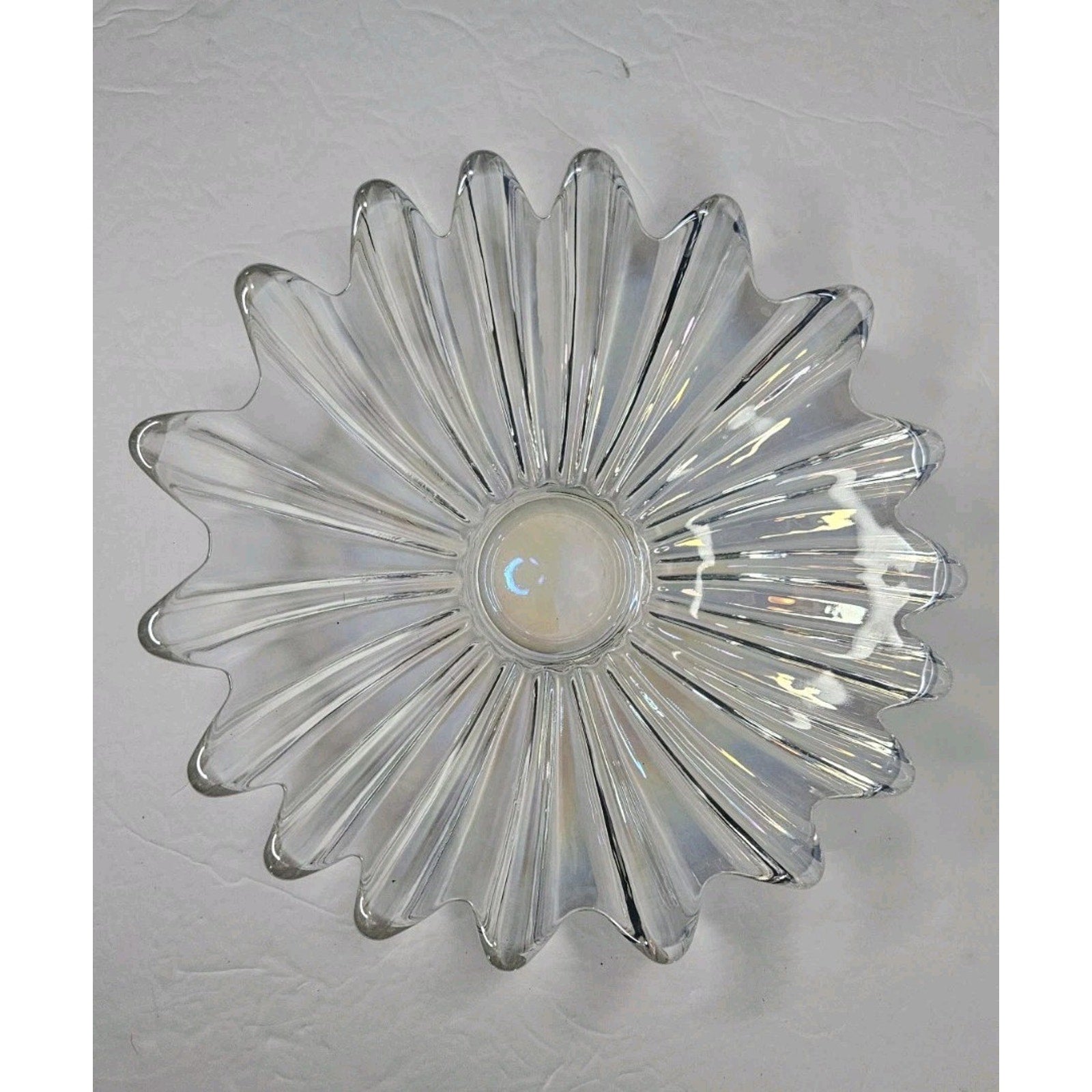 Vintage Federal Iridescent Celestial Sunburst Center Art Glass Bowl 11 3/8"