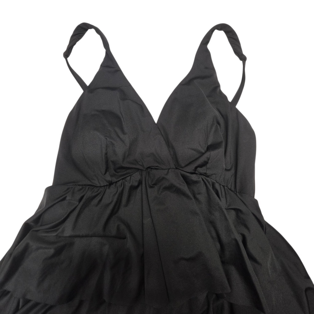 Vtg Miraclesuit One Piece Swimsuit Black Tiered Ruffle Swimdress Large Beach