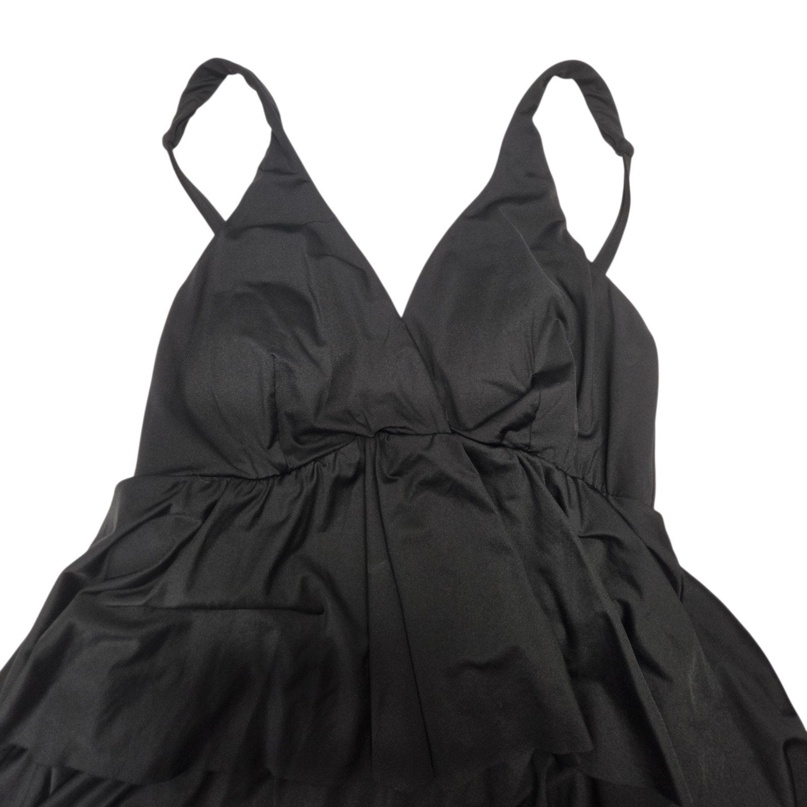 Vtg Miraclesuit One Piece Swimsuit Black Tiered Ruffle Swimdress Large Beach