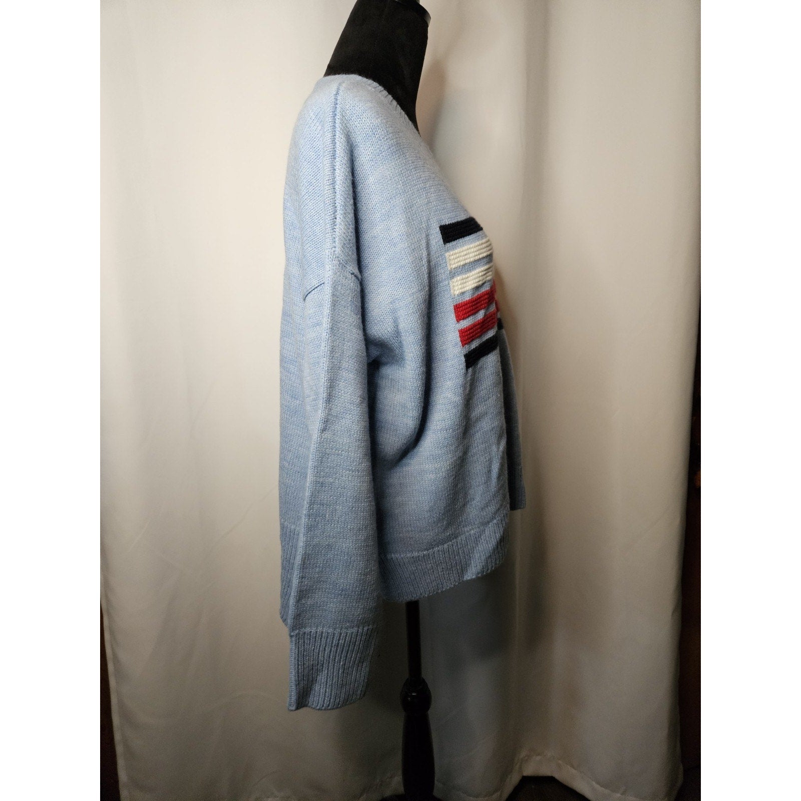 Tommy Hilfiger Knit Sweater Classic Flag Light Blue Oversized Medium USA