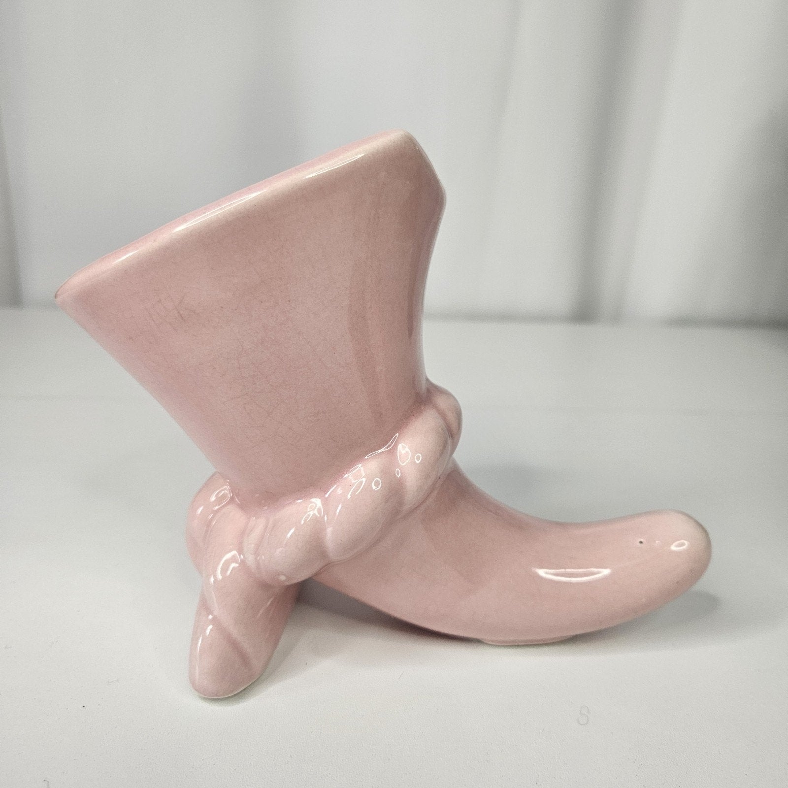 Vintage 50's Pink Pottery Cornucopia Flower Vase Mid-Century Cottage