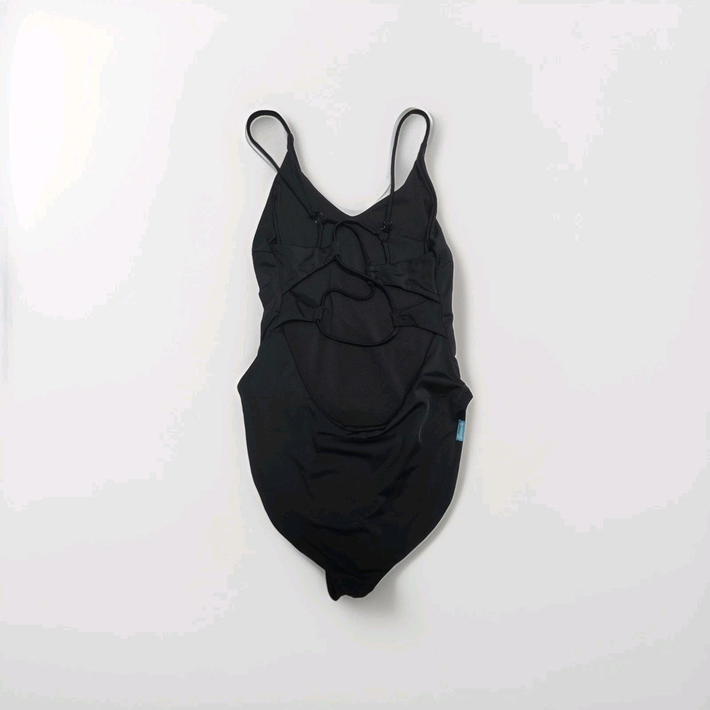 Dixxon Black One Piece Swimsuit Beach Logo XL Classic Strappy Back NWOT