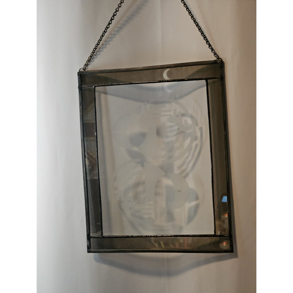 Glass Etched Abstract Art Window Suncatcher Wall Hanging Circles 13.25"x 10.5"