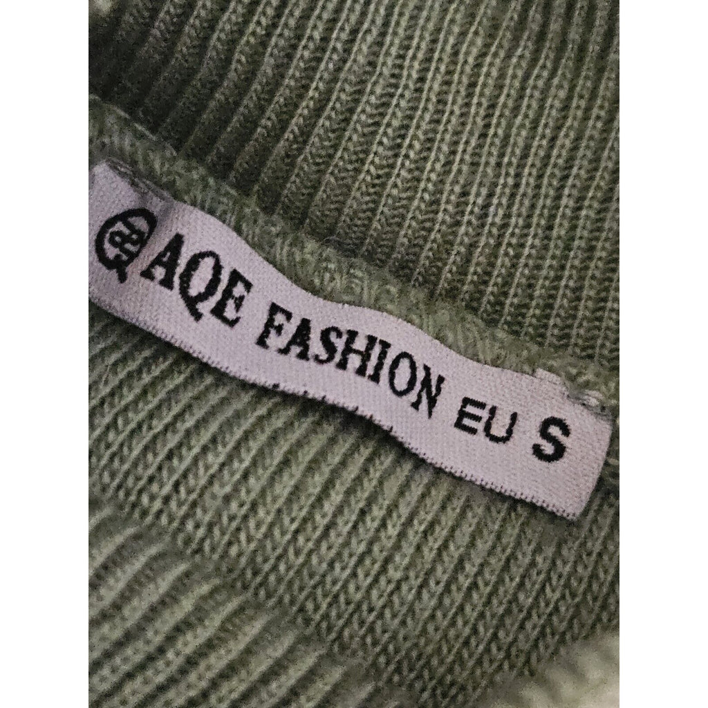AQE Fashion Turtleneck Balloon Lace Sleeve Sweater Green Boho Fairy Small