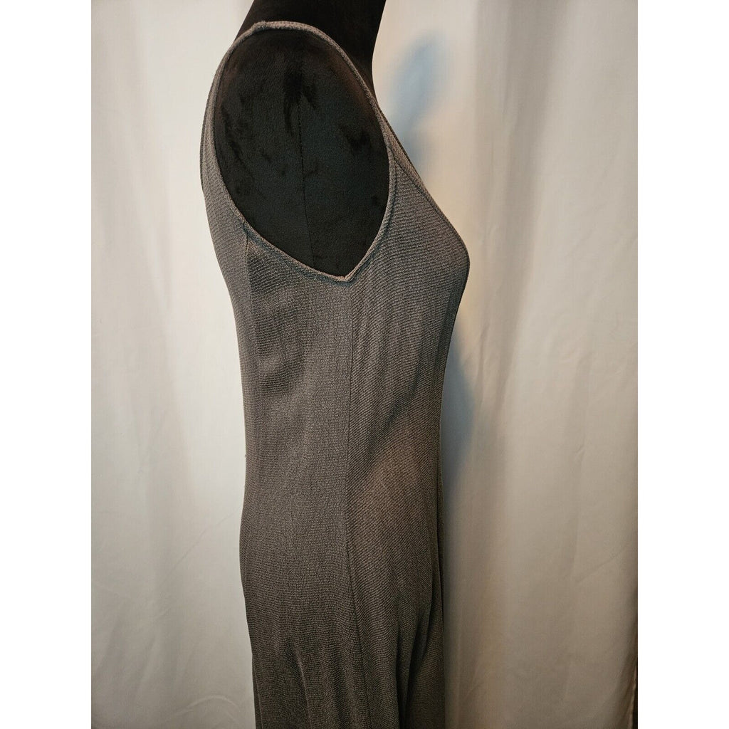 Vintage 90s Midi Dress Stone Brown Semi Sheer Slim Fit Sleeveless Dress 12
