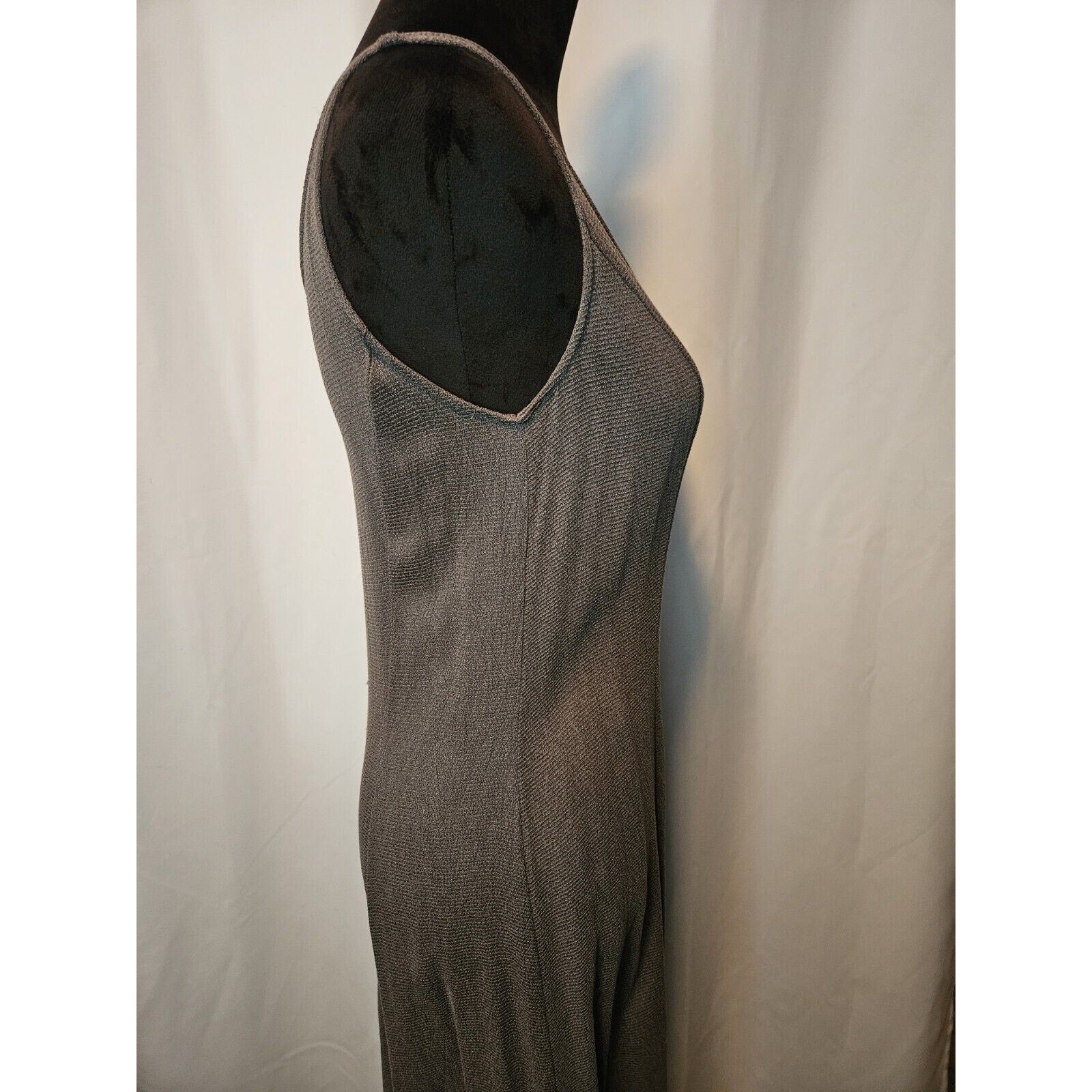 Vintage 90s Midi Dress Stone Brown Semi Sheer Slim Fit Sleeveless Dress 12