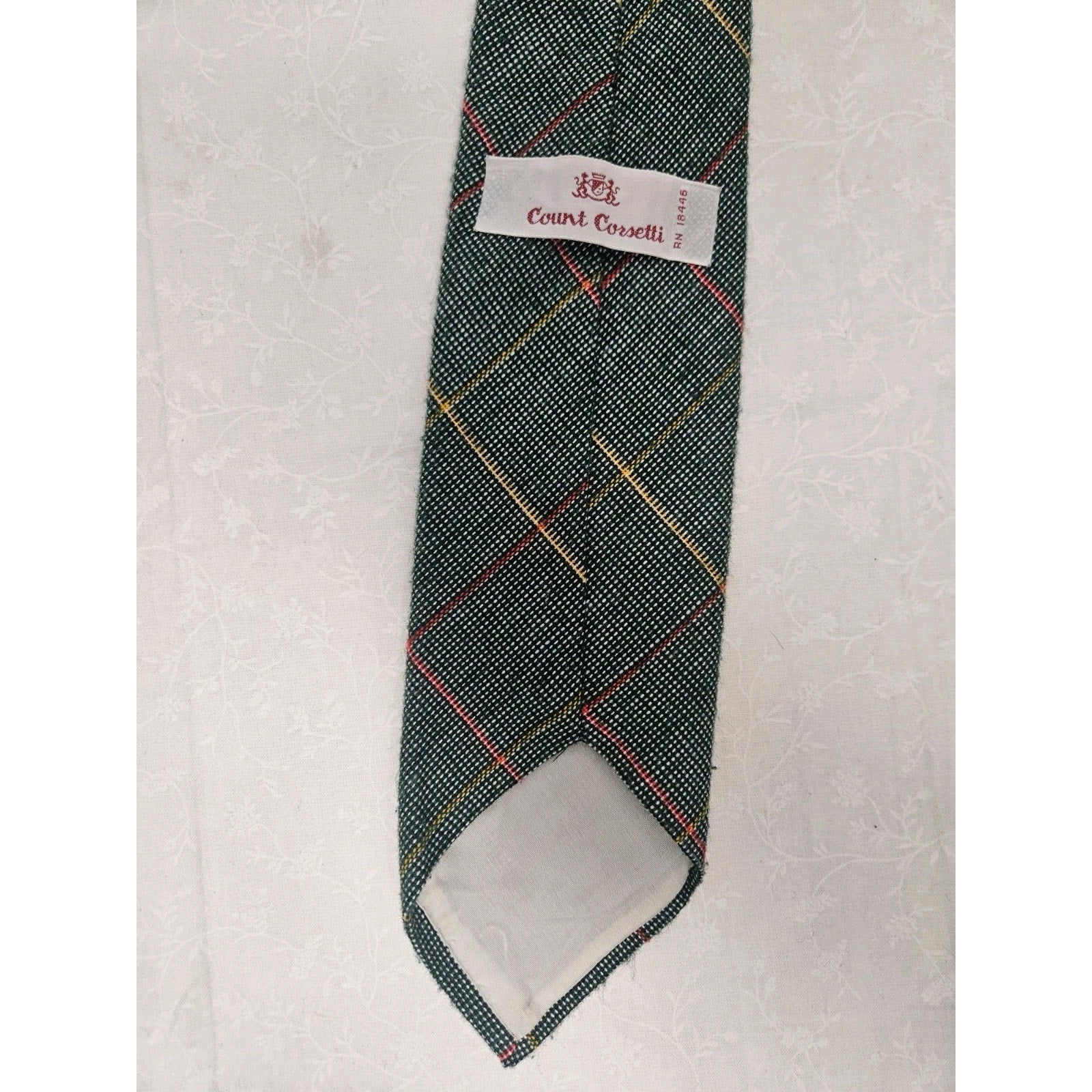 Vintage Count Corsetti Neck Tie Woven Green Yellow Red Diagonal Plaid 56"
