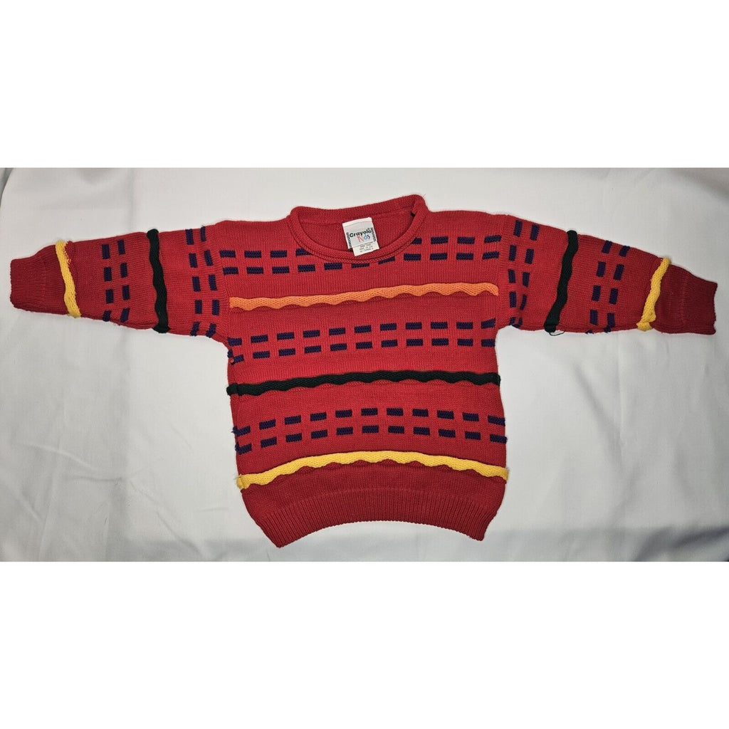 Vintage Crayola Kids Knit Sweater XS 80s Colorful Pullover Sweater US Made