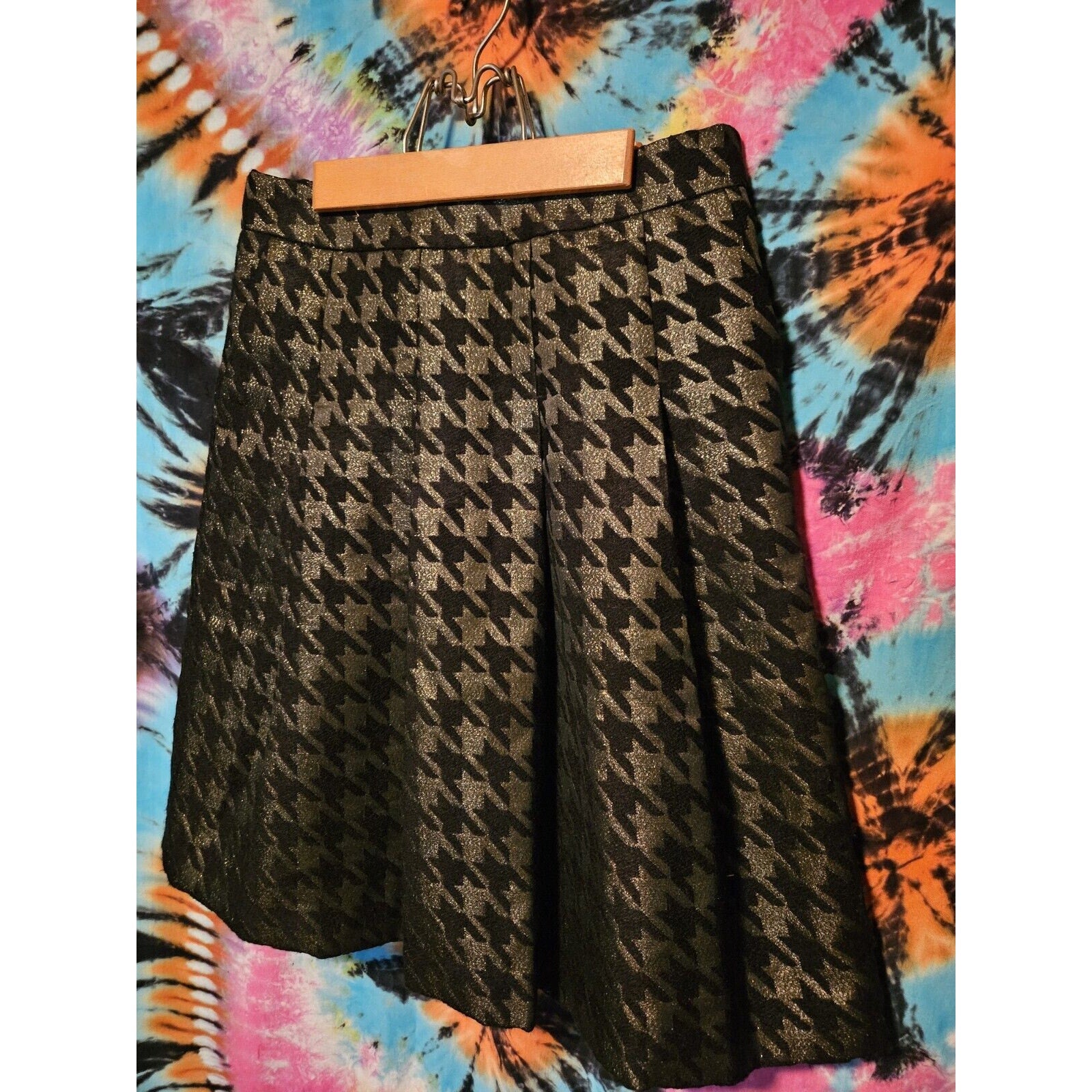 NWT Ann Taylor Factory Petite Sz 2 Black & Shimmer Gold Herringbone w Pleats