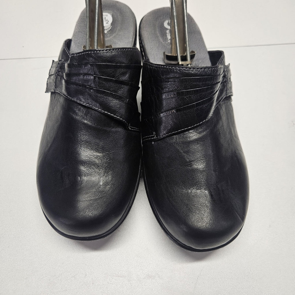 Womens Shoes SOFTWALK Black Leather Slip On Clogs Wedge 9.5 Comfort