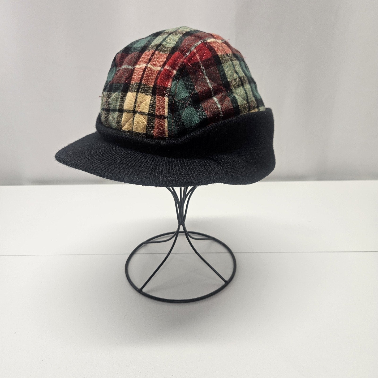 Vintage Pendleton brim hat, multicolor red navy flannel size medium retro unisex