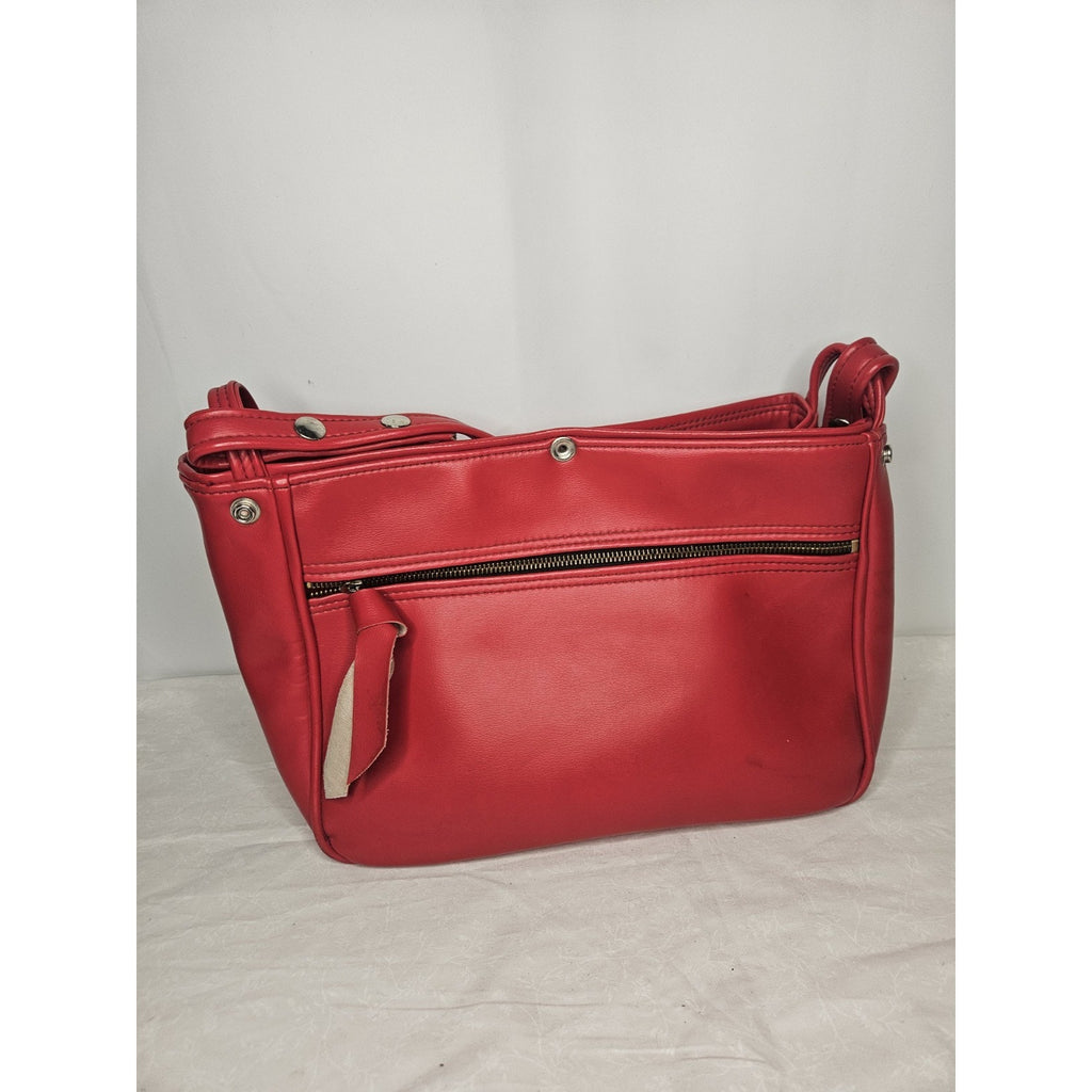 Vintage 70s Handmade Red Leather Tote Handbag Purse Shoulder Bag Classic