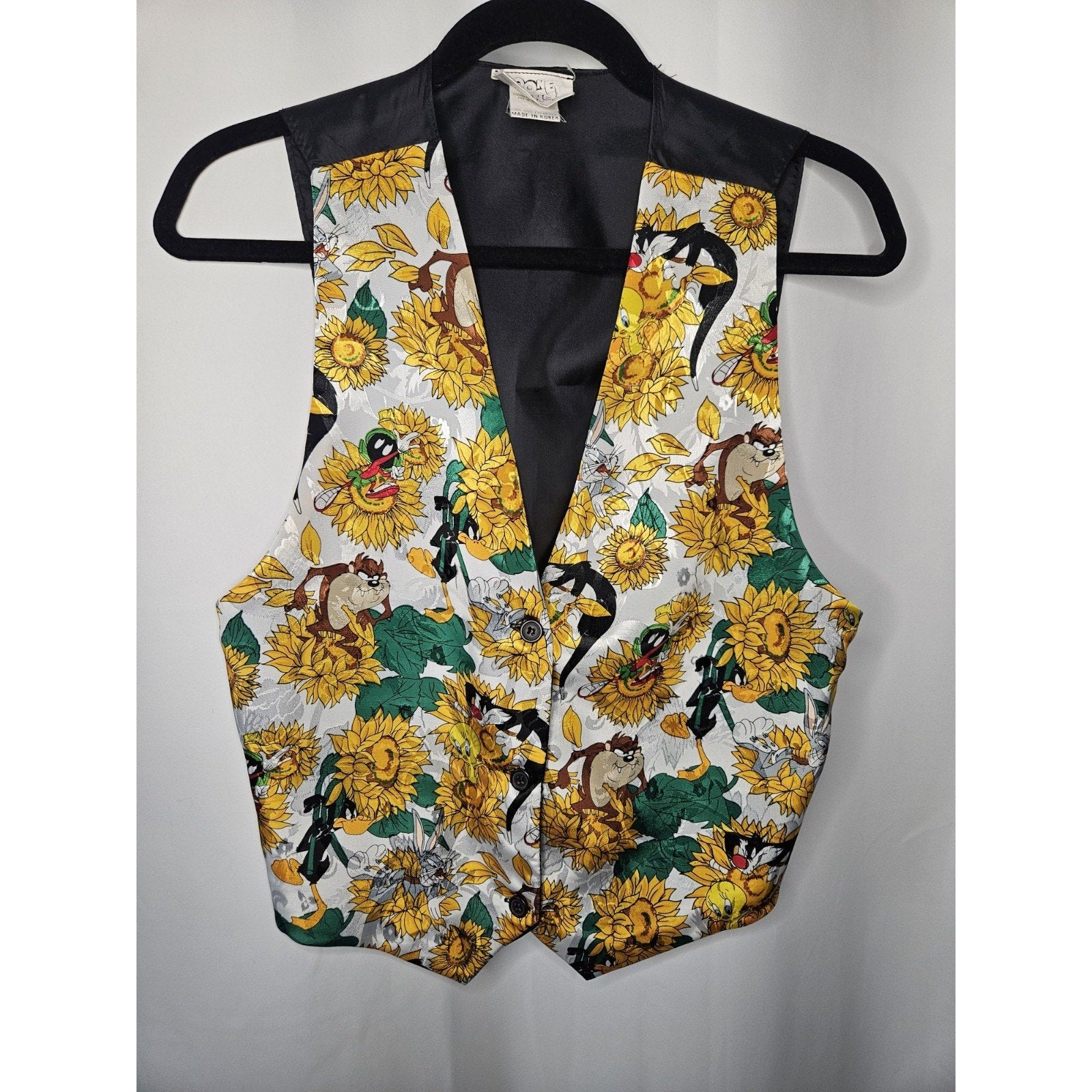 Vintage 90s Looney Tunes Vest Sunflower Cartoon Flowers One Size Fits Most 1994