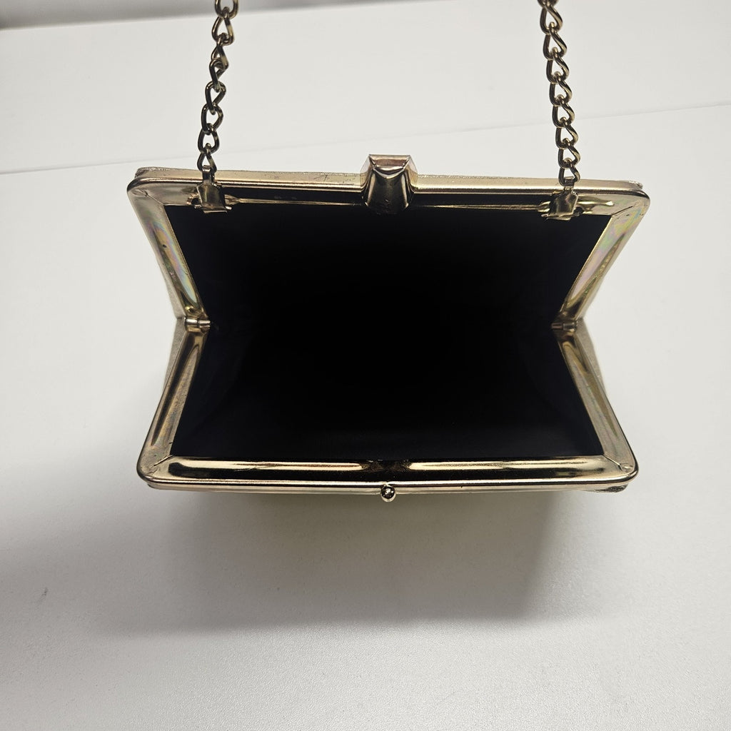 Vintage MCM Shiny Gold Metallic Purse Chain Strap Clutch Evening Bag Mod Wedding