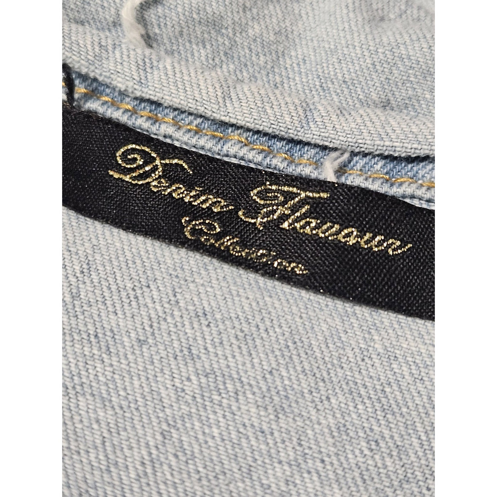 Denim Flavour Collection Womens Distressed Denim Shirt Small Oversized Long
