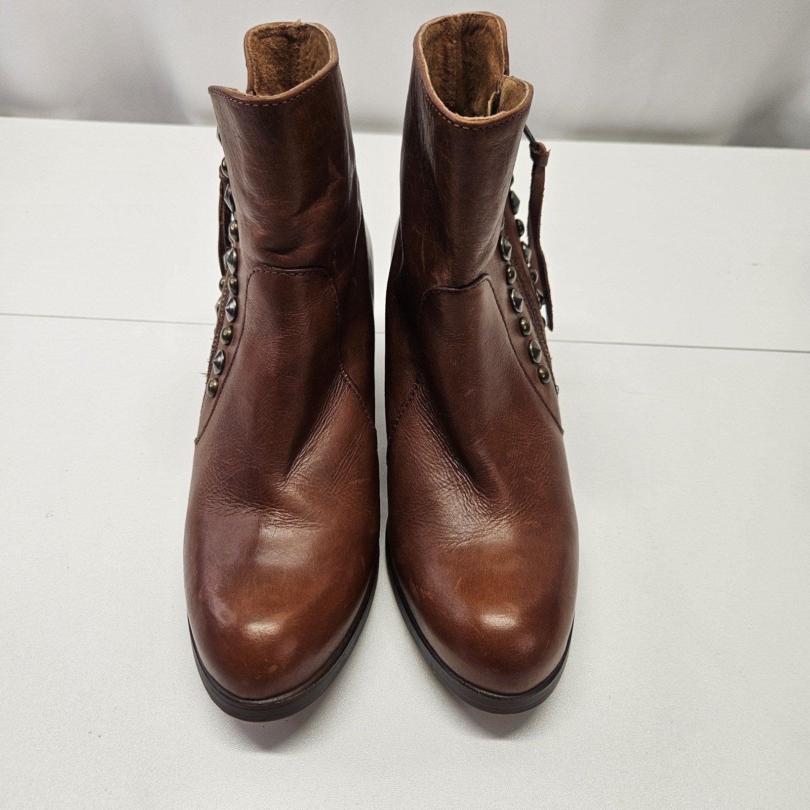 Chio Studded Brown Leather Heeled Ankle Boot 38 1/2 EU US 8-8.5 M Western Spain