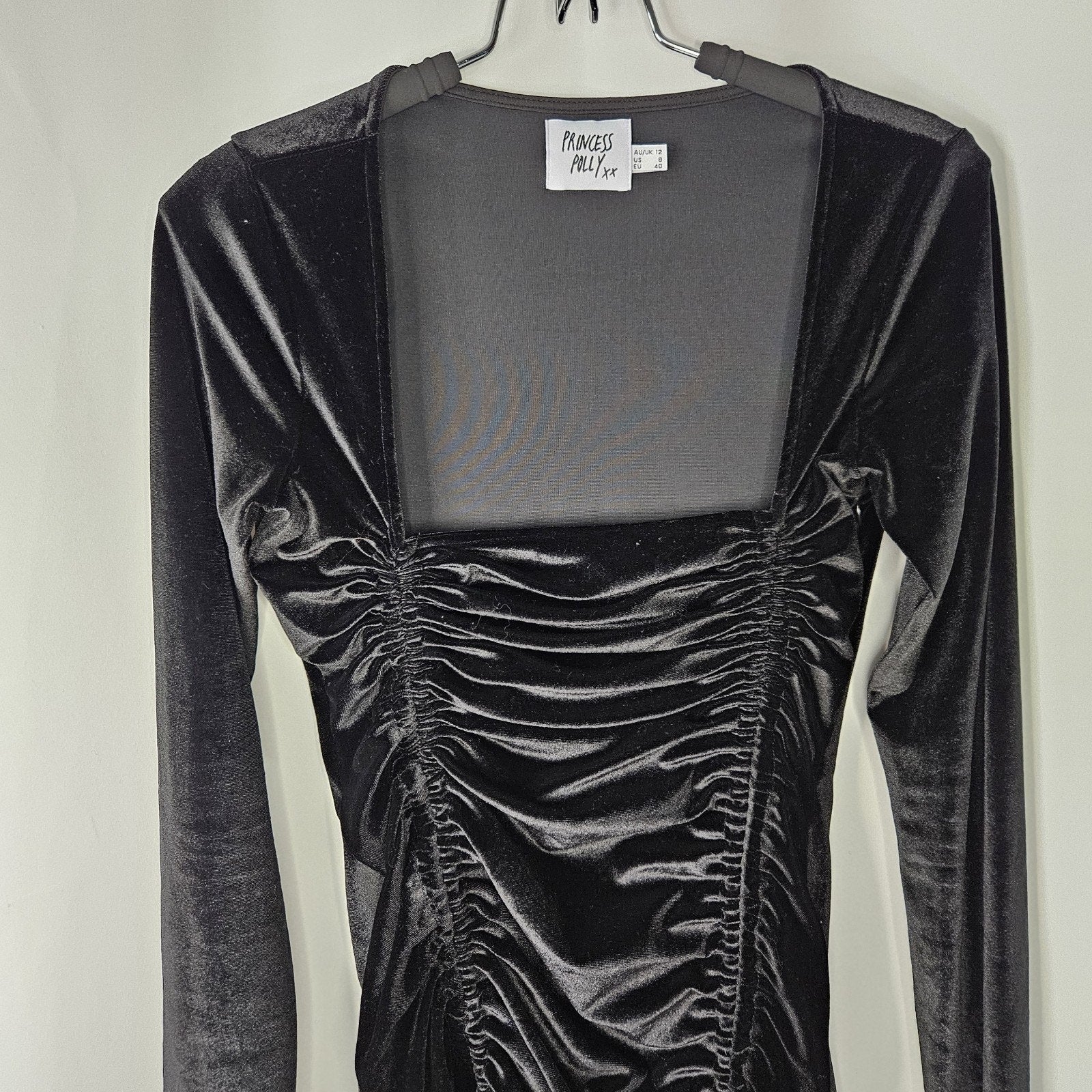 Princess Polly Black Velvet Embers Mini Dress US 8 UK 12 Gothic Glam Y2K