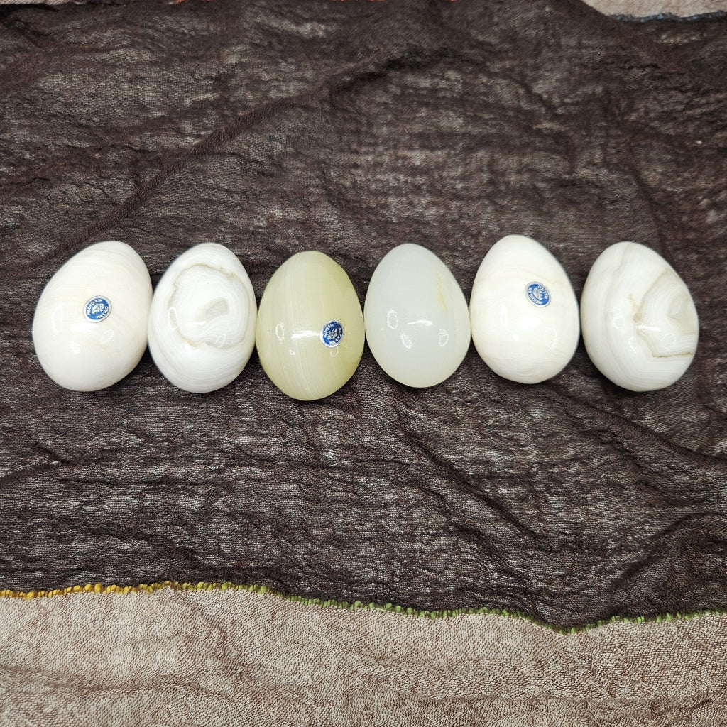 Vtg Natural White Layered Agate, Onyx, Alabaster 6 Eggs Stone Healing Mexico