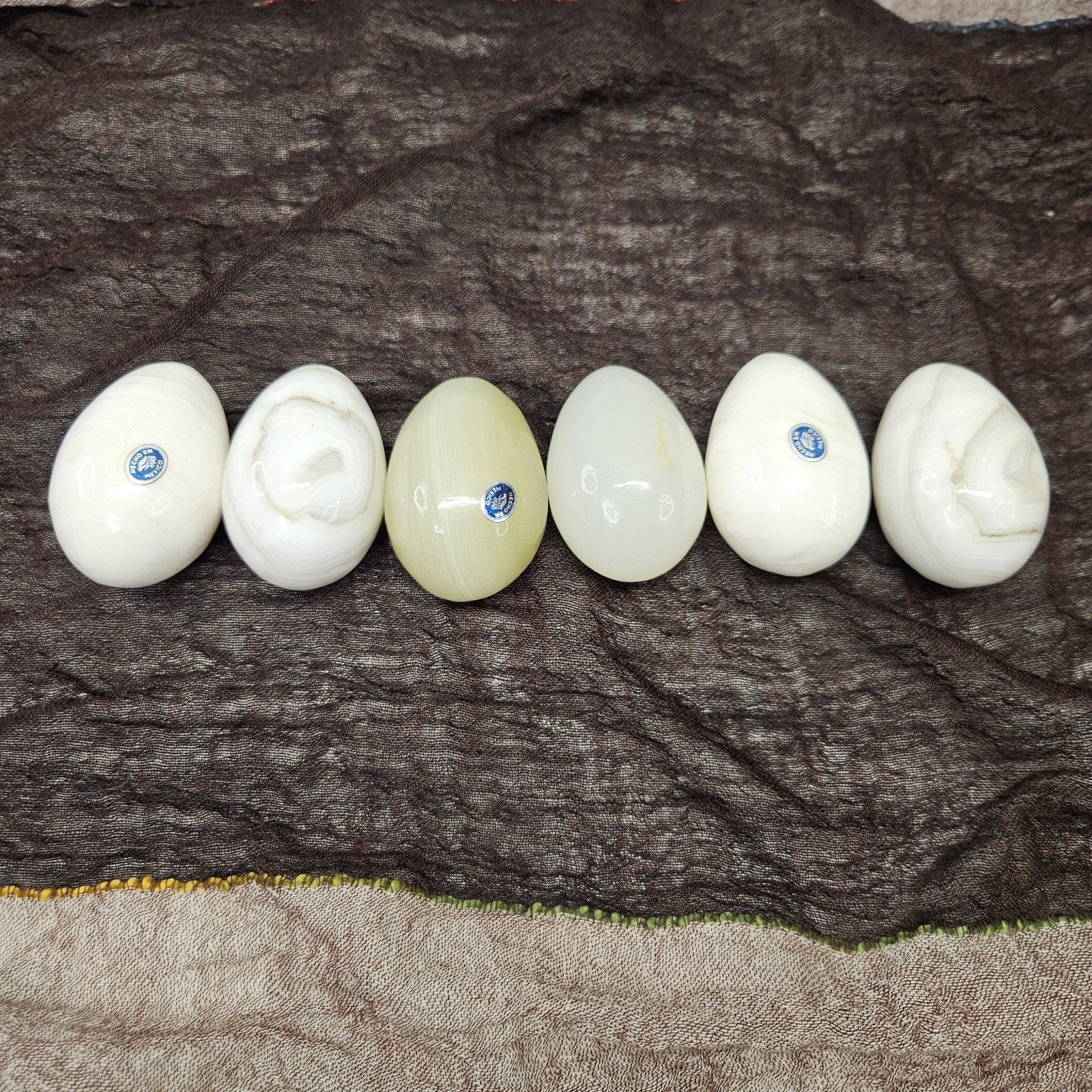 Vtg Natural White Layered Agate, Onyx, Alabaster 6 Eggs Stone Healing Mexico