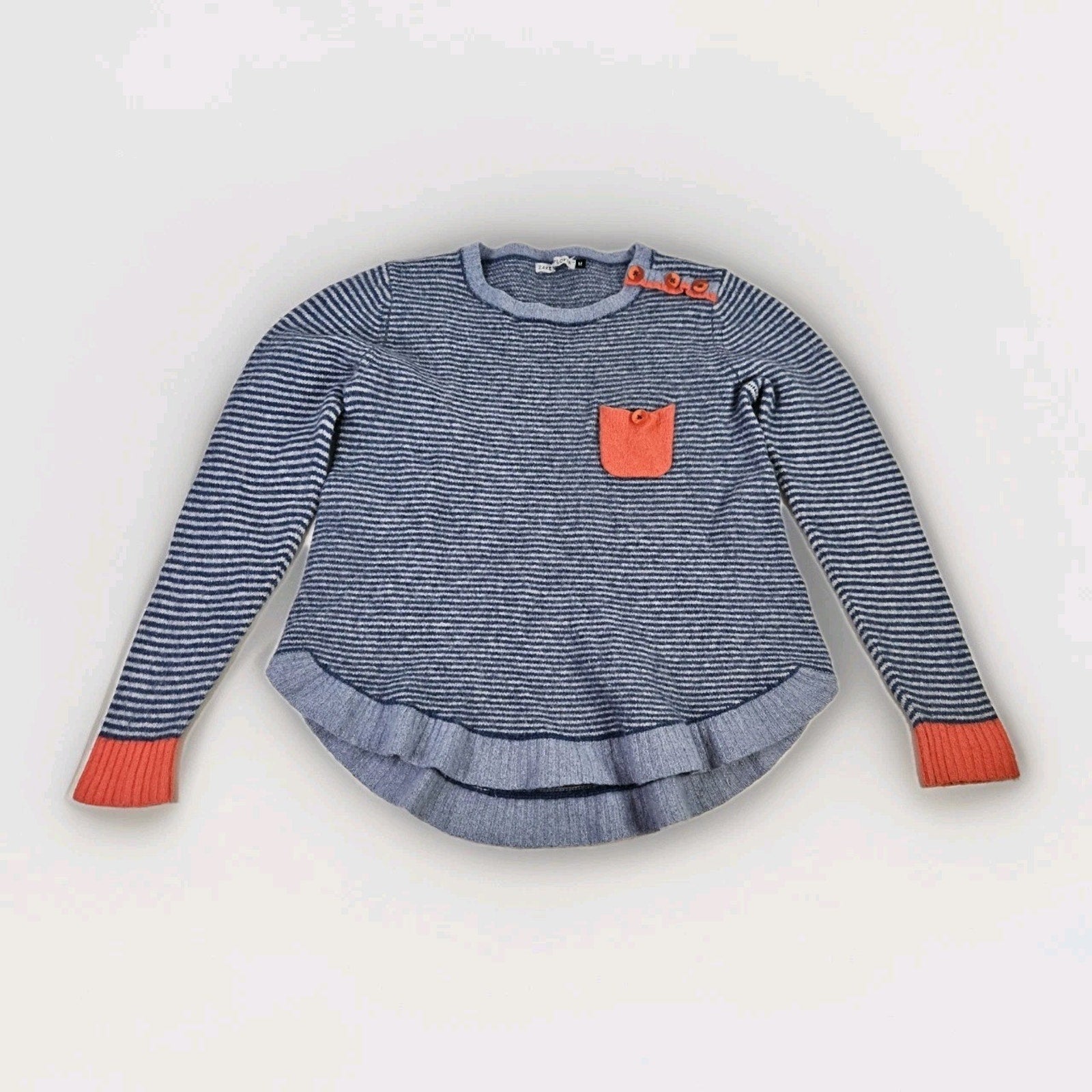 Zaket & Plover Merino Wool Blend Crewneck Blue Striped Sweater Size Medium