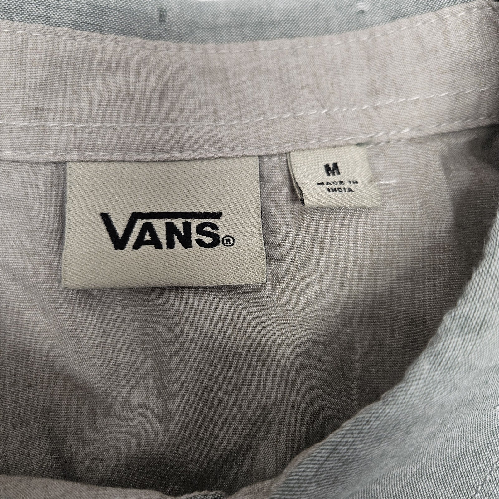 Van's Men's Short Sleeve Button Up Cotton Shirt Gray Green Shirt Size Medium EUC