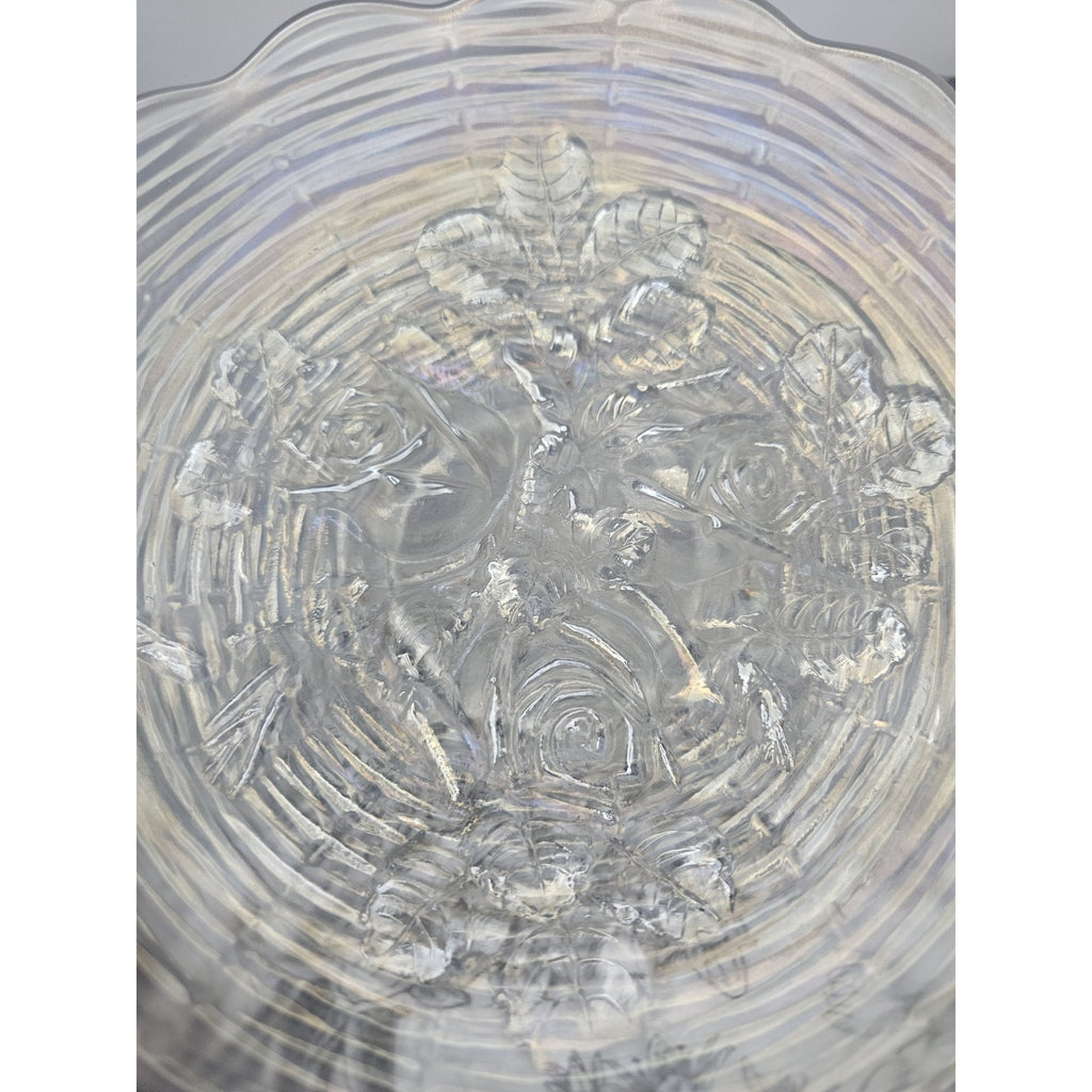 Antique Northwood White Carnival Glass Rose Show Deep Plate Iridescent Frosted